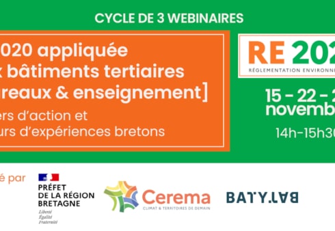 Visuel présentant trois webinaires relatifs à la RE2020